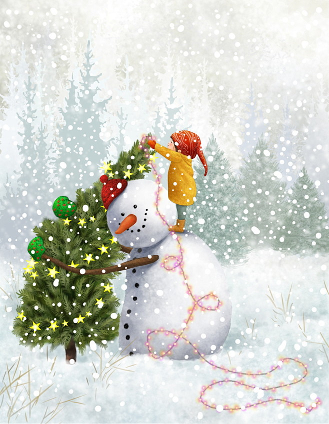 圣诞节新年老人雪人插画节日活动海报