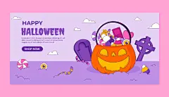 卡通手绘万圣节南瓜糖果魔女古堡可爱儿童插画海报背景ai设计素材-淘宝网