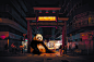 This is a Photoshop composite of a giant panda bear eating ramen