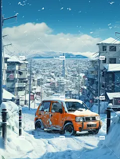 在雪中汽车动态城市海报