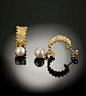 earrings so young park studio 18k yellow gold, Akoya pearls 3/8" wide x1 1/8" high