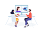 Illustration for Voicera vector colorful chat video conferencing video call screen computer desk office people illustration virtual assistant artificial intelligence notes app