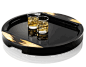 Signature Collection: 20" Dia Luxury Black High Gloss Lacquer Buffalo Horn Serving Tray * Over 200 Trays Available * Use Search Box Term "Tray"  