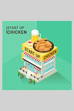 西餐厅炸鸡插画设计素材