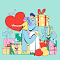 情侣抱着礼盒购物电商促销矢量插画海报方图 - 白色瓷盘 - 原创作品 - 视觉中国(shijueME)