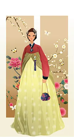 ??·韩服女孩·插画·韩国女孩·服饰·传统服饰 - 淡泊 - 淡泊