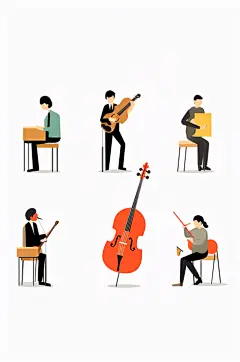 AI数字艺术扁平化乐器音乐人物插画