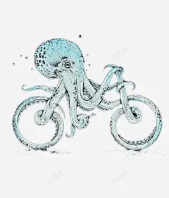 创意插画章鱼自行车 创意素材