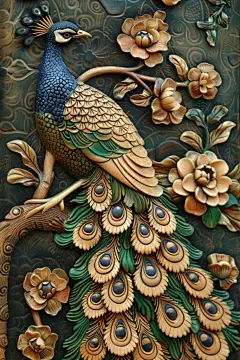 现代唯美浮雕现代立体浮雕孔雀