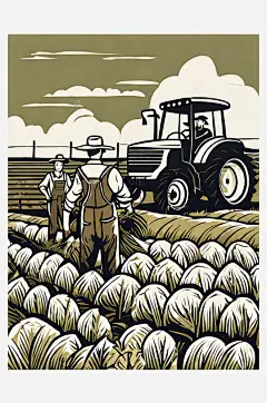 扁平风农民丰收场景插画AI数字艺术