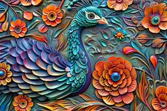 彩绘浮雕工艺立体孔雀浮雕背景墙