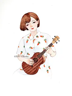 袅娜少女羞，岁月无忧愁。-@苏木_水彩少女_涂鸦王国插画