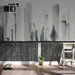 雅心 素描炭笔创意手绘大型壁画个性艺术城市风景壁纸墙纸背景墙-tmall.com天猫
