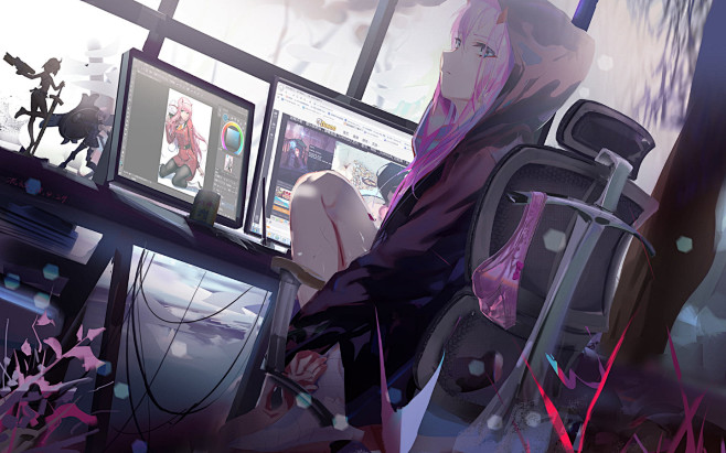 anime1440x900zerotwodarlinginthefranxxdarlinginthefranxxpinkhair