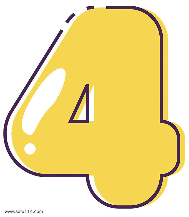 手绘彩色可爱数字4