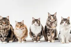 觅食的宠物猫咪缅因猫摄影图片