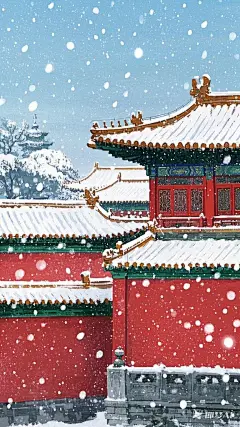 故宫下大雪的插画图片
