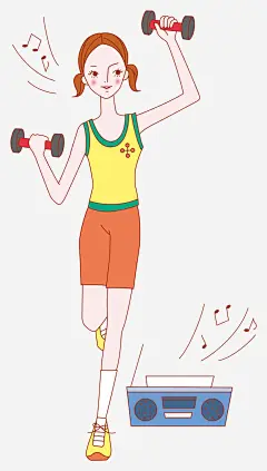 健身女孩高清素材 健身 卡通 哑铃 唱歌 女孩 手绘 水彩 音符 免抠png 设计图片 免费下载