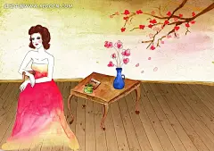 插画|春天|地板|风景|花屏|绘本|季节|卡通|可爱|漫画|美化|梦幻|墨点|墨迹笔刷|墨迹素材|人物|室内|手绘|手绘风格插画背景素材|书本|水彩|水墨|唯美|渲染|椅子|艺术|桌子|坐着