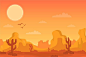 戈壁荒漠沙漠落日风景插画矢量图设计素材