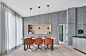 Kitchen/dining room combo - modern light wood floor and beige floor kitchen/dining room combo idea in Cologne with gray walls and no fireplace