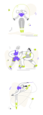 夸张艺术个性运动主题健身跑步游泳瑜伽骑车拳击UI插画AI矢量素材-淘宝网