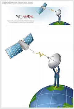 站在地球上的卫星西装男插画PSD分层素材|PSD素材|绘画设计|卡通人物|漫画人物|人物插画|矢量人物|手绘人物|水彩插画|卡通人物插画|矢量人物插画|人物插画矢量素材|人物插画人物素材