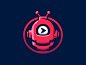 Robot Cyclops - Happy 2 smile play button logo mark illustration red cyclops robot