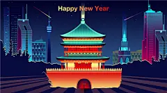 扁平城市高楼风景房屋平面渐变UI海报背景AI+PSD设计素材 (5)