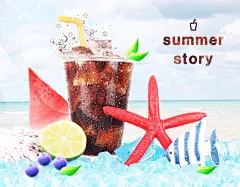 夏季度假海边泳池创意西瓜可乐植物海星海报PSD设计素材308-淘宝网