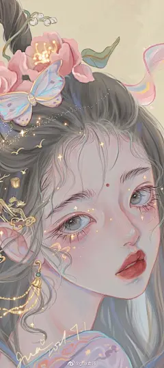 纤云弄巧，飞星传恨，银汉迢迢暗度。金风玉露一相逢，便胜却人间无数。
织女仙子飞过来了（不是嫦娥）—手绘插画壁纸七夕@gua老师—微博
