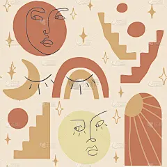 套手画各种形状和涂鸦物体图案。抽象当代现代潮流矢量插图。