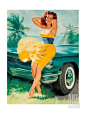 Pin-Up in Yellow Dress, 1950S Giclee Print by William Medcalf at Art.com
