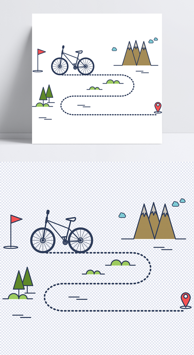 野外骑行路线图|矢量素材,共享单车,骑行...