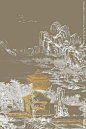 新中式金色浮雕山水玄关装饰画图