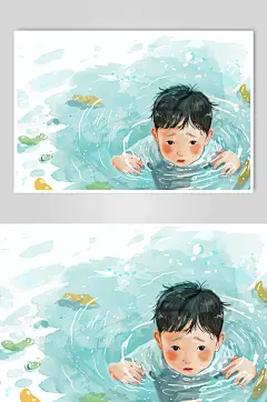 AI数字艺术夏季防溺水插画