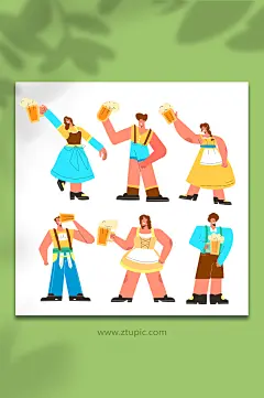 扁平风啤酒节干杯庆祝人物元素插画-众图网