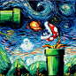 Starry Night Piranha Plant - Video Game Art - Super Mario Bros - print van Gogh Leveled Up by Aja 8x8 10x10 12x12 20x20 24x24 choose size