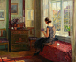 窗边的女人。 ​作者：19世纪画家Robert Panitzsch