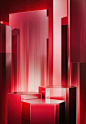 an abstract red and black background with cubes in the center, on top of each other