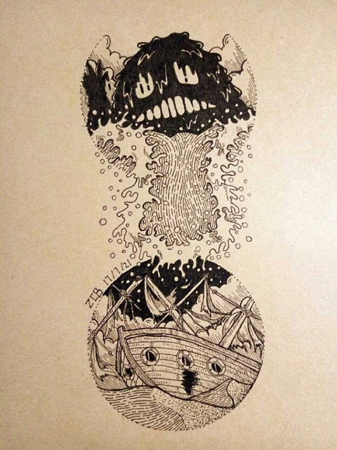 黑白插画深海系列