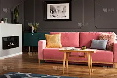 暗色,壁炉,木制,起居室,粉色,室内,壁脚板,墙,摄影