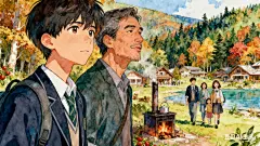 手绘，插画，艺术家东旗夏蒲风格，重彩，人物表情传神，环境优美，景深层次丰富。