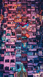 霓虹色城市绘画作品 ​​​​