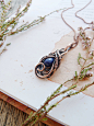 Lapis lazuli copper necklace - wire wrapped pendant - minimal necklace- Gift for women : Small copper pendant with lapis lazuli. The stone have saturated dark-blue color. It will be well suited for the girl with dark hair or tanned skin.  The size of the 