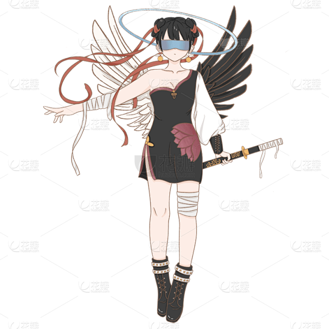 手绘-二次元动漫天使女生人物插画4素材-花瓣网