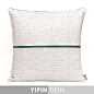 藝品|白色银丝拼绿色条纹方枕|新中式风格样板房抱枕家用红木椅用