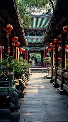 蓝天白云古风建筑3d古风建筑植物树木