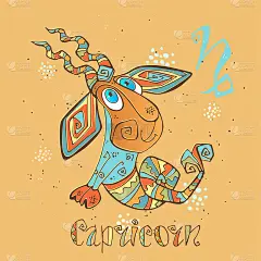 孩子们的星座图标。星座的孩子。摩羯座的迹象。向量。作为卡通人物的占星符号。