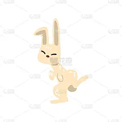 小白兔两腿站立，可爱有趣的卡通人物兔子矢量插图上的白色背景